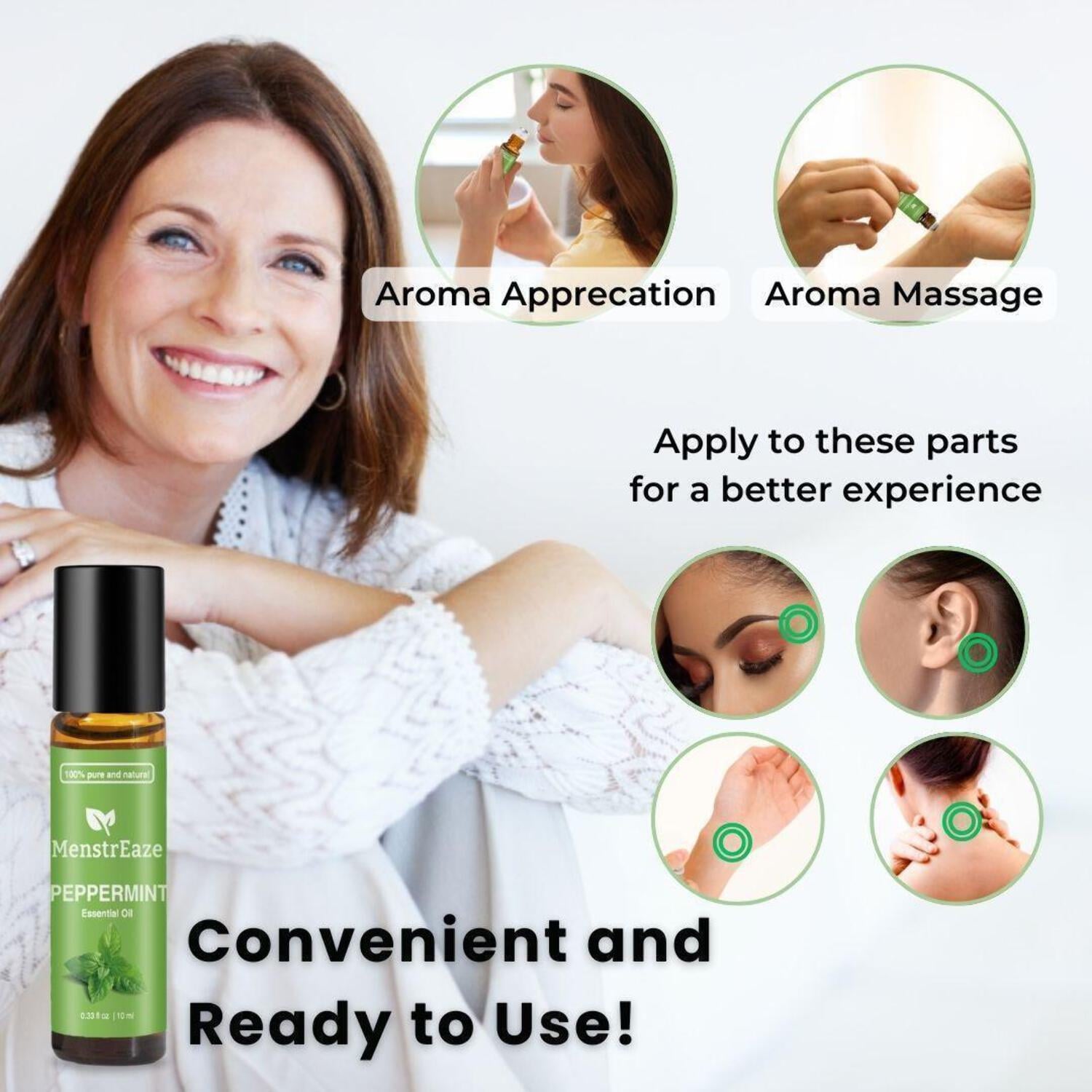 2 Pack Peppermint Roll-on Essential Oil for Headaches, Migraine and Nausea