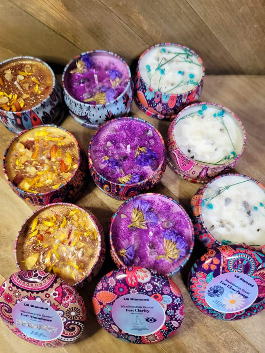 Manifestation Candles For Love, Abundance, Clarity, Spiritual Cleanse, Healing, reiki energy, herbs, and organic soy Wax