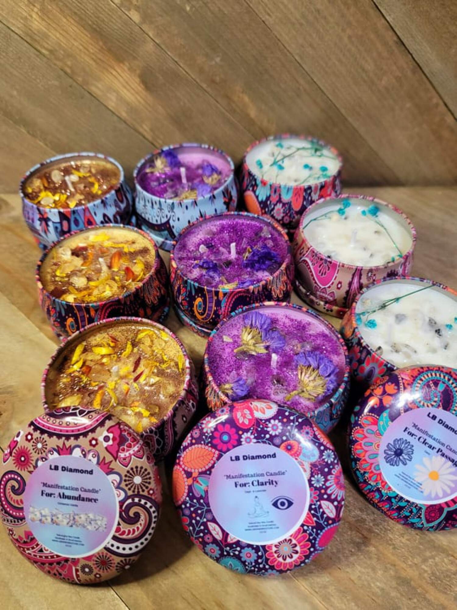 Manifestation Candles For Love, Abundance, Clarity, Spiritual Cleanse, Healing, reiki energy, herbs, and organic soy Wax