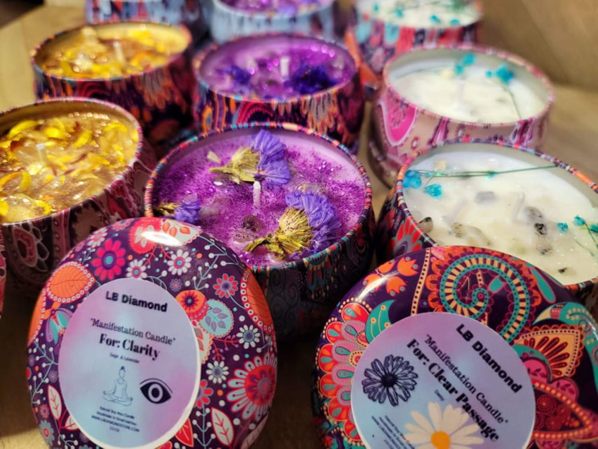 Manifestation Candles For Love, Abundance, Clarity, Spiritual Cleanse, Healing, reiki energy, herbs, and organic soy Wax