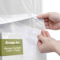 AllWays Plaza Waterproof Fabric Snap in Shower Curtain Liner Replacement with 2 Magnets71 W x 55" L for 72" W x 75" L No Hook Shower Curtain - Removable &amp; Detachable to Wash - White