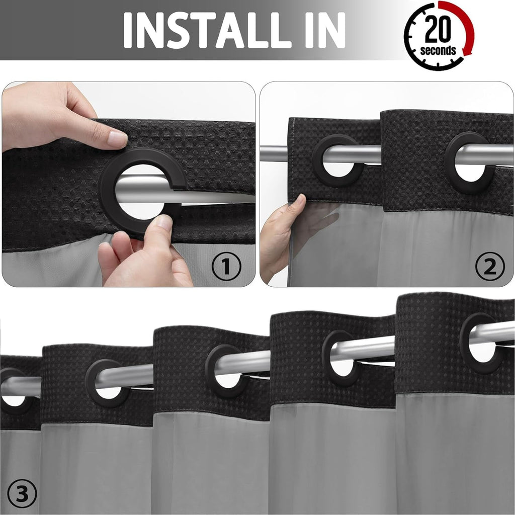 AllWays Plaza Waterproof Fabric Snap in Shower Curtain Liner Replacement with 2 Magnets71 W x 55" L for 72" W x 75" L No Hook Shower Curtain - Removable &amp; Detachable to Wash - White