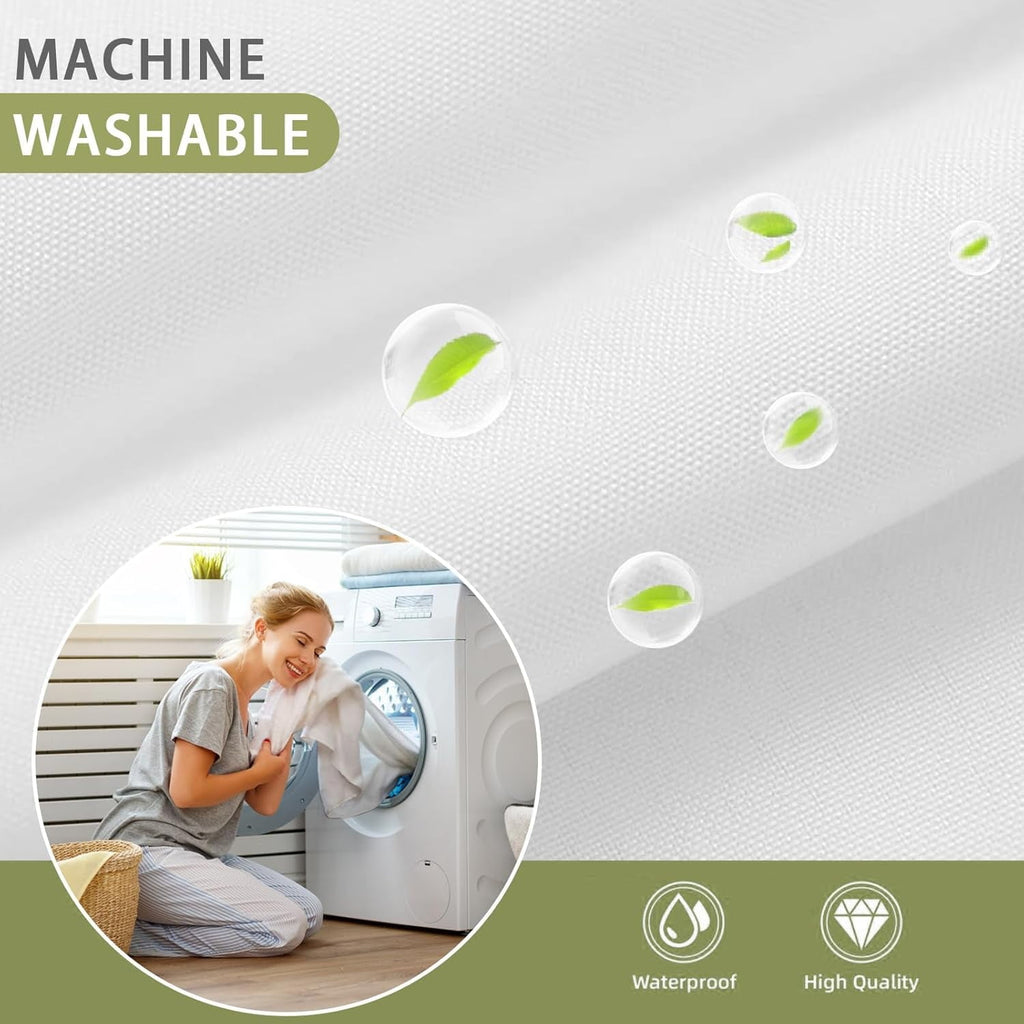 AllWays Plaza Waterproof Fabric Snap in Shower Curtain Liner Replacement with 2 Magnets71 W x 55" L for 72" W x 75" L No Hook Shower Curtain - Removable &amp; Detachable to Wash - White