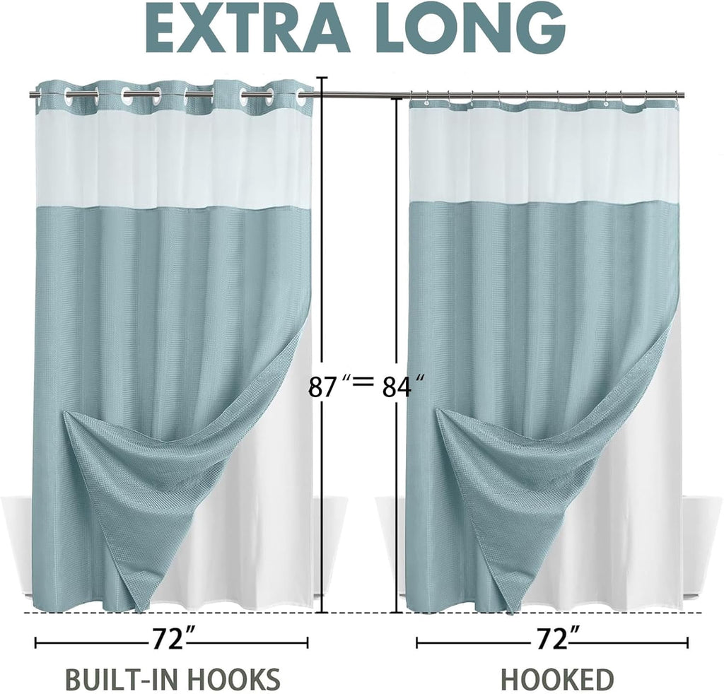 AllWays Plaza Waterproof Fabric Snap in Shower Curtain Liner Replacement with 2 Magnets71 W x 55" L for 72" W x 75" L No Hook Shower Curtain - Removable &amp; Detachable to Wash - White