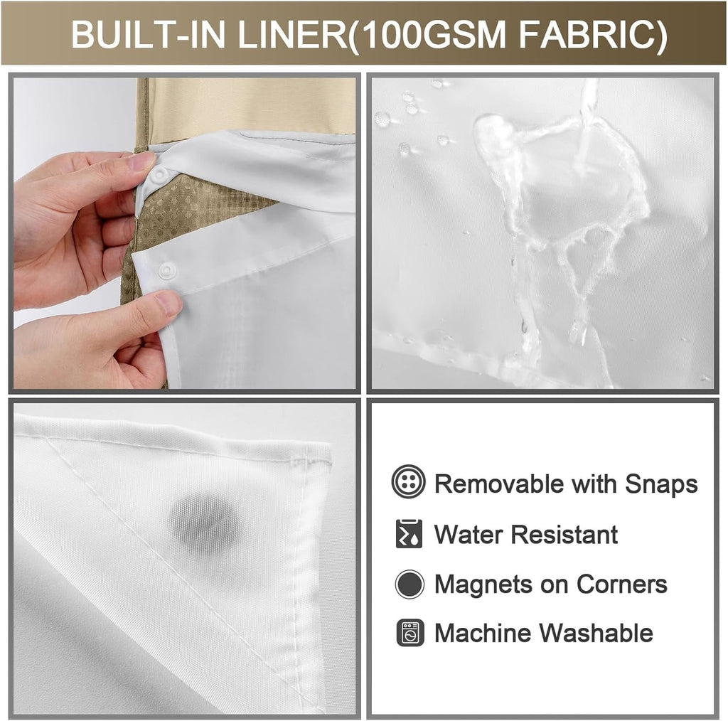 AllWays Plaza Waterproof Fabric Snap in Shower Curtain Liner Replacement with 2 Magnets71 W x 55" L for 72" W x 75" L No Hook Shower Curtain - Removable &amp; Detachable to Wash - White