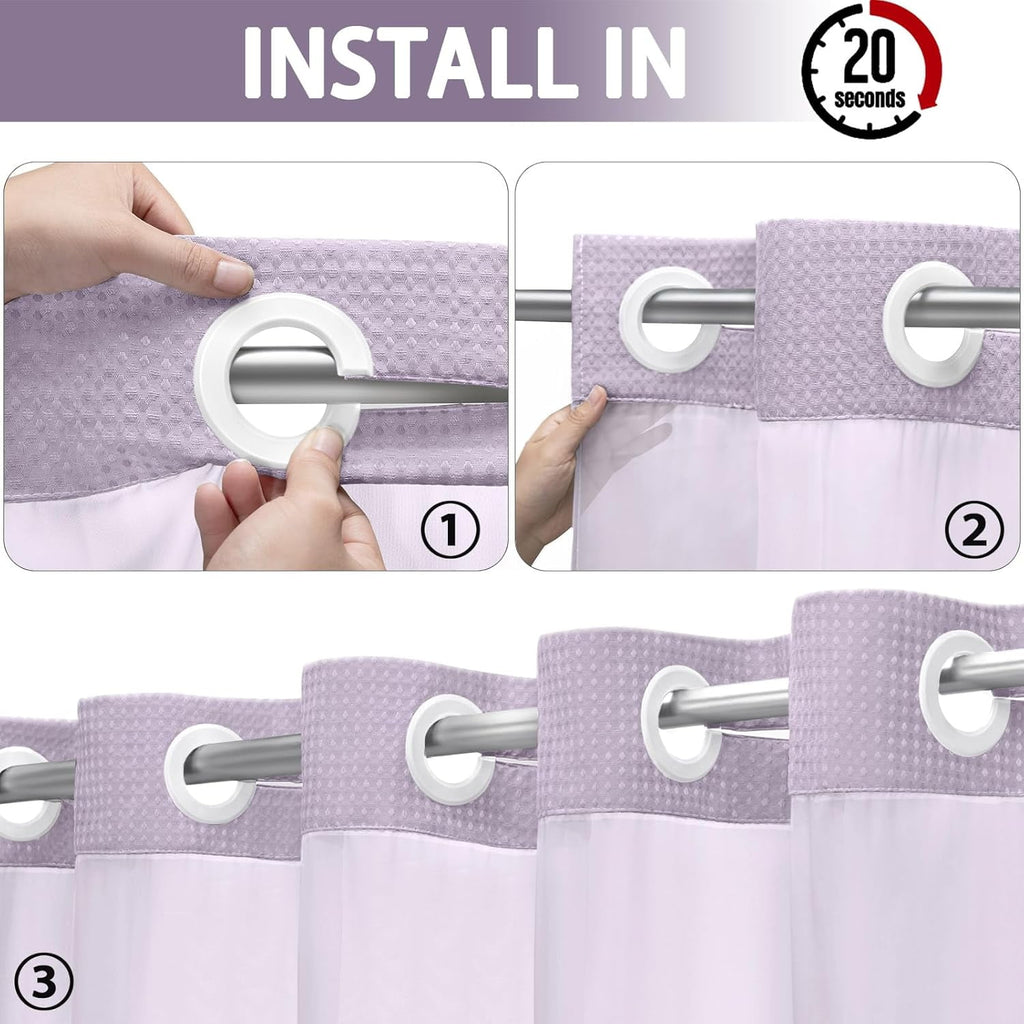 AllWays Plaza Waterproof Fabric Snap in Shower Curtain Liner Replacement with 2 Magnets71 W x 55" L for 72" W x 75" L No Hook Shower Curtain - Removable &amp; Detachable to Wash - White