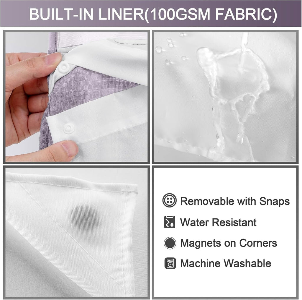 AllWays Plaza Waterproof Fabric Snap in Shower Curtain Liner Replacement with 2 Magnets71 W x 55" L for 72" W x 75" L No Hook Shower Curtain - Removable &amp; Detachable to Wash - White