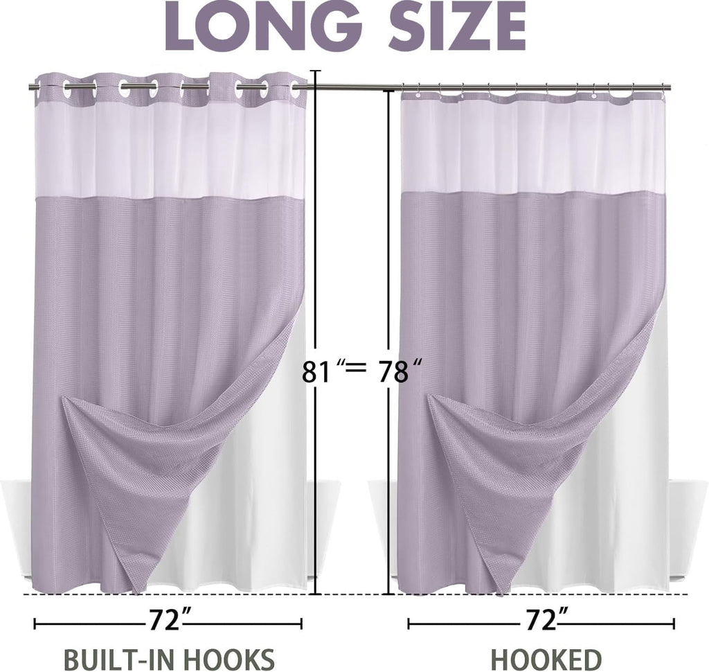 AllWays Plaza Waterproof Fabric Snap in Shower Curtain Liner Replacement with 2 Magnets71 W x 55" L for 72" W x 75" L No Hook Shower Curtain - Removable &amp; Detachable to Wash - White