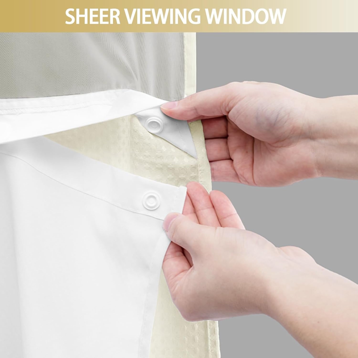 AllWays Plaza Waterproof Fabric Snap in Shower Curtain Liner Replacement with 2 Magnets71 W x 55" L for 72" W x 75" L No Hook Shower Curtain - Removable &amp; Detachable to Wash - White