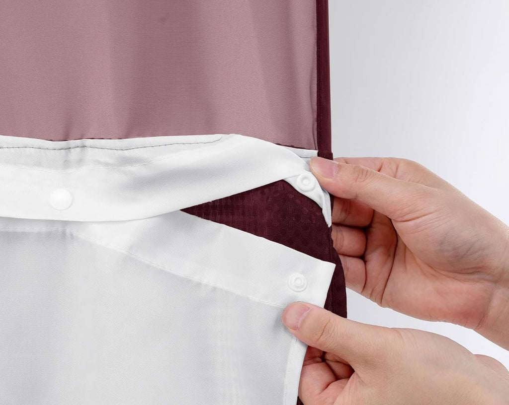 AllWays Plaza Waterproof Fabric Snap in Shower Curtain Liner Replacement with 2 Magnets71 W x 55" L for 72" W x 75" L No Hook Shower Curtain - Removable &amp; Detachable to Wash - White