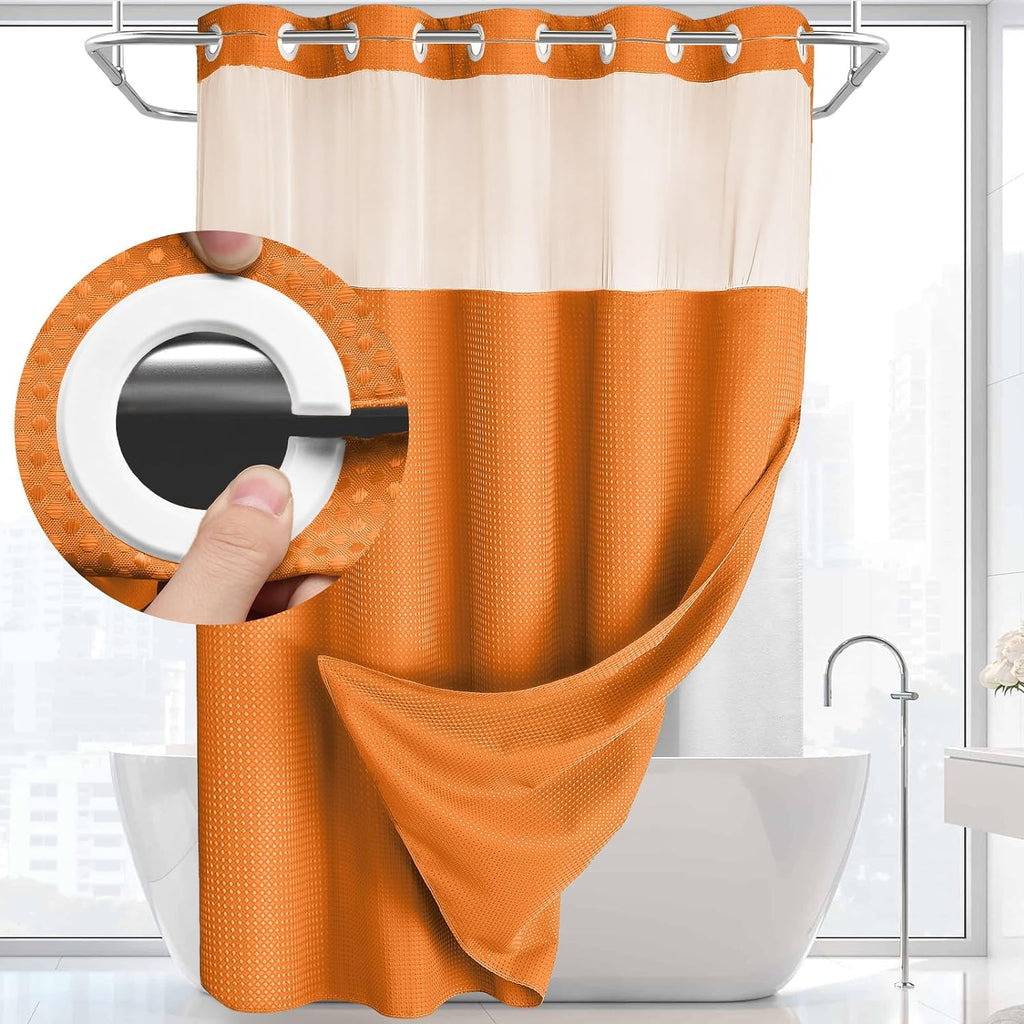 AllWays Plaza Waterproof Fabric Snap in Shower Curtain Liner Replacement with 2 Magnets71 W x 55" L for 72" W x 75" L No Hook Shower Curtain - Removable &amp; Detachable to Wash - White