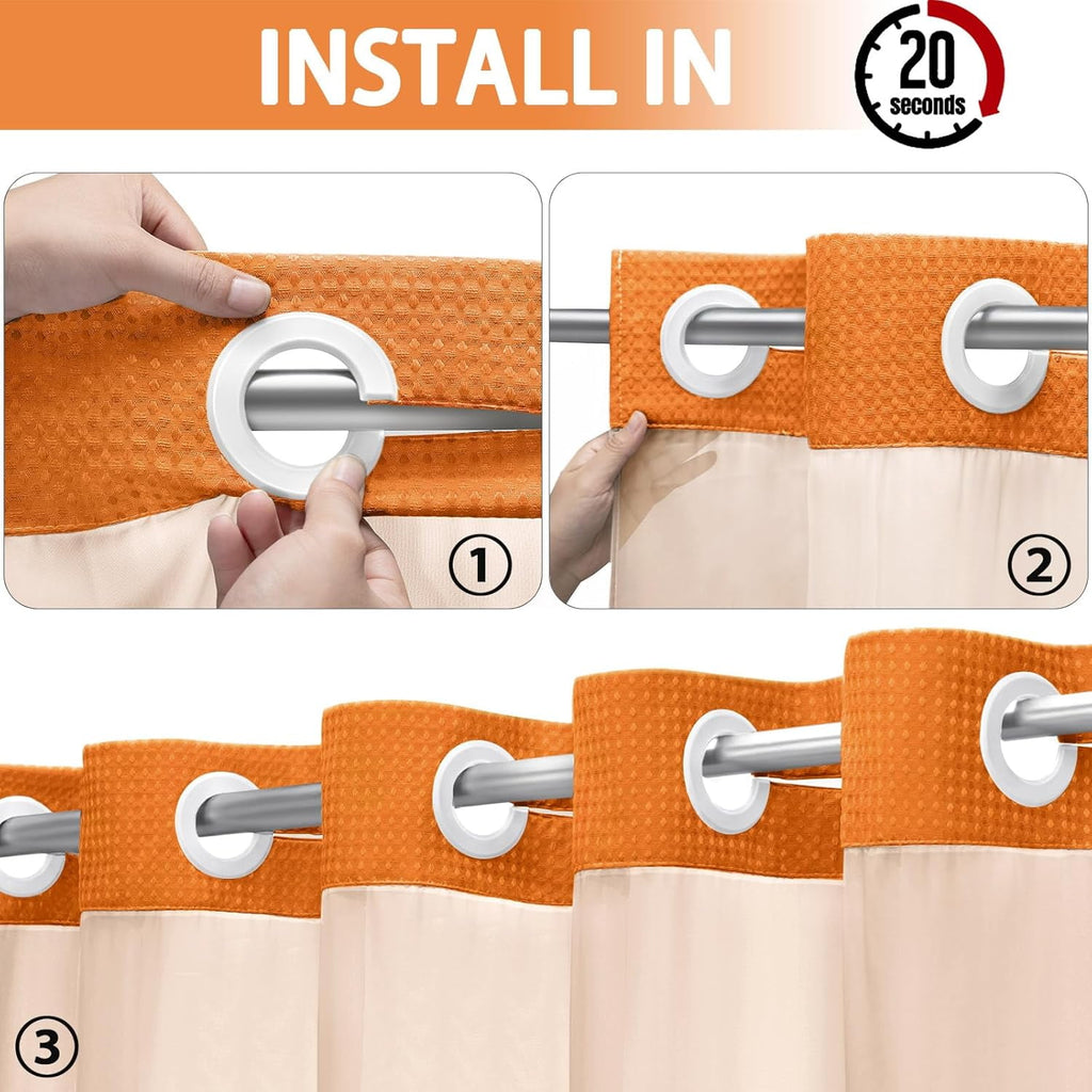 AllWays Plaza Waterproof Fabric Snap in Shower Curtain Liner Replacement with 2 Magnets71 W x 55" L for 72" W x 75" L No Hook Shower Curtain - Removable &amp; Detachable to Wash - White