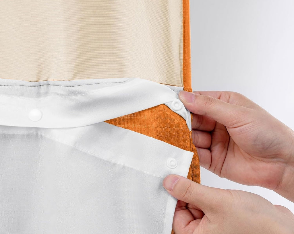 AllWays Plaza Waterproof Fabric Snap in Shower Curtain Liner Replacement with 2 Magnets71 W x 55" L for 72" W x 75" L No Hook Shower Curtain - Removable &amp; Detachable to Wash - White
