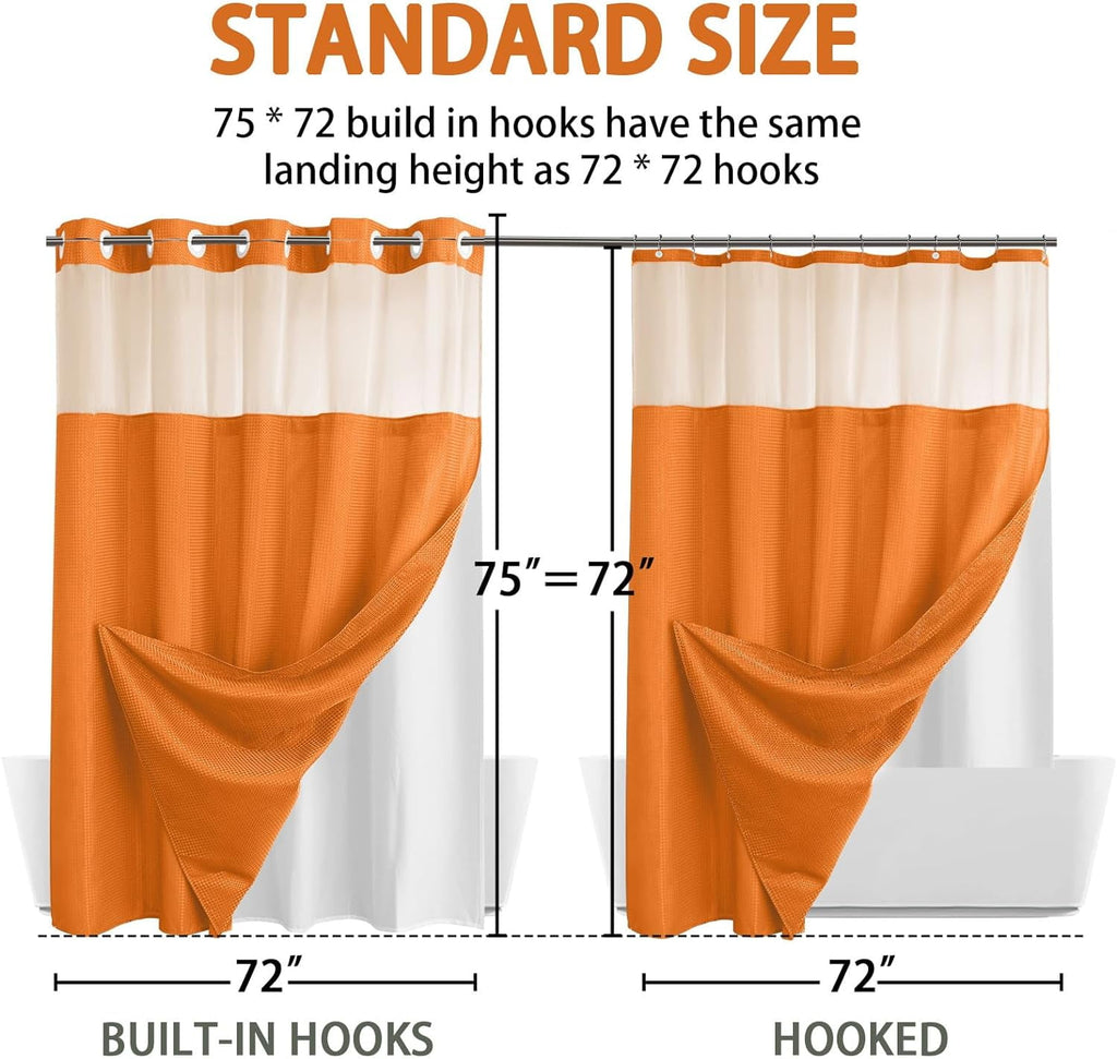 AllWays Plaza Waterproof Fabric Snap in Shower Curtain Liner Replacement with 2 Magnets71 W x 55" L for 72" W x 75" L No Hook Shower Curtain - Removable &amp; Detachable to Wash - White