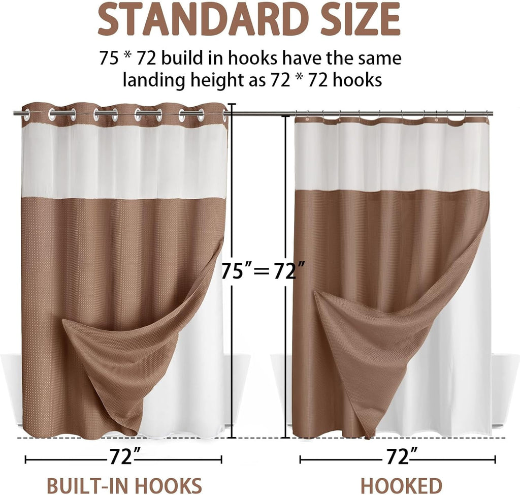 AllWays Plaza Waterproof Fabric Snap in Shower Curtain Liner Replacement with 2 Magnets71 W x 55" L for 72" W x 75" L No Hook Shower Curtain - Removable &amp; Detachable to Wash - White