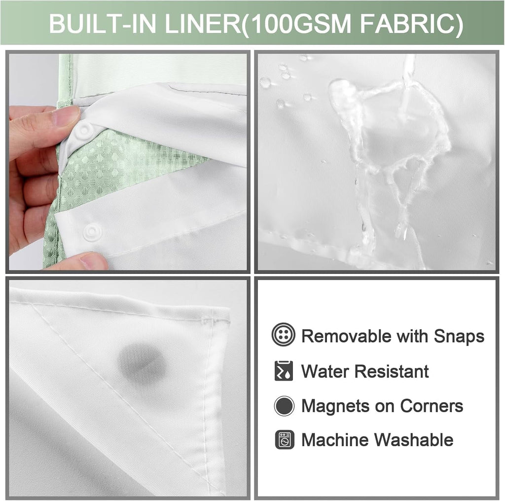 AllWays Plaza Waterproof Fabric Snap in Shower Curtain Liner Replacement with 2 Magnets71 W x 55" L for 72" W x 75" L No Hook Shower Curtain - Removable &amp; Detachable to Wash - White