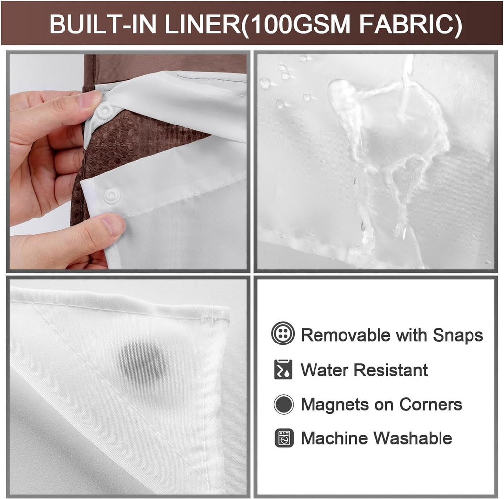 AllWays Plaza Waterproof Fabric Snap in Shower Curtain Liner Replacement with 2 Magnets71 W x 55" L for 72" W x 75" L No Hook Shower Curtain - Removable &amp; Detachable to Wash - White