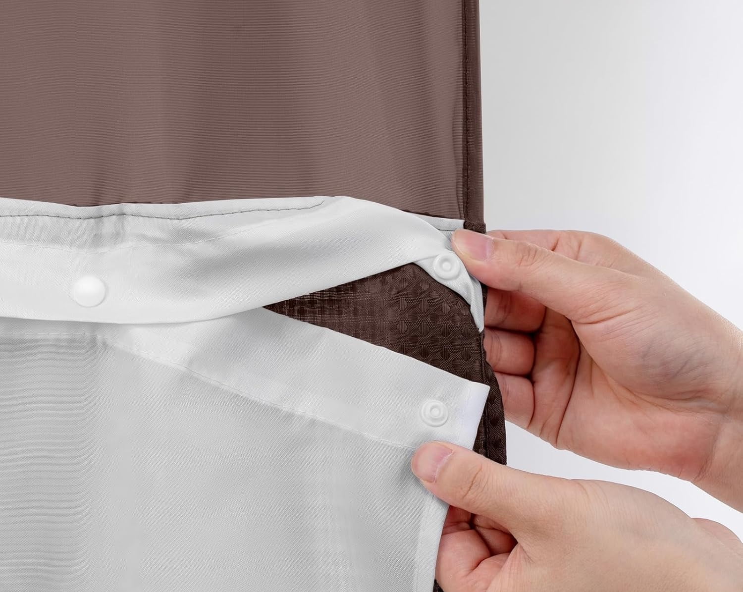 AllWays Plaza Waterproof Fabric Snap in Shower Curtain Liner Replacement with 2 Magnets71 W x 55" L for 72" W x 75" L No Hook Shower Curtain - Removable &amp; Detachable to Wash - White