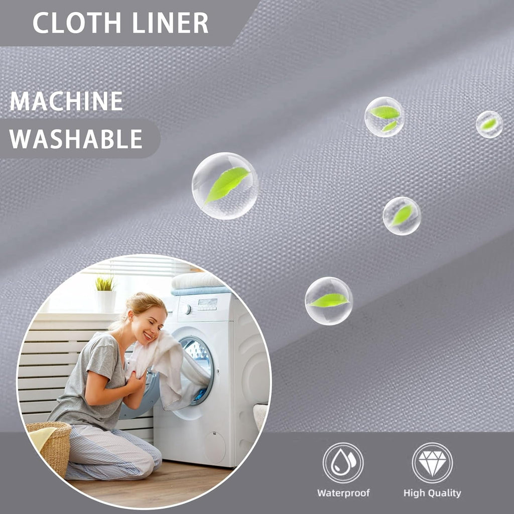 AllWays Plaza Waterproof Fabric Snap in Shower Curtain Liner Replacement with 2 Magnets71 W x 55" L for 72" W x 75" L No Hook Shower Curtain - Removable &amp; Detachable to Wash - White