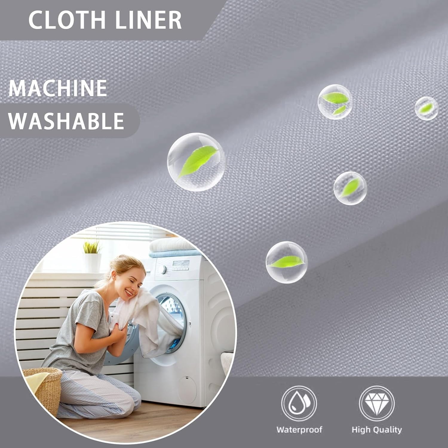 AllWays Plaza Waterproof Fabric Snap in Shower Curtain Liner Replacement with 2 Magnets71 W x 55" L for 72" W x 75" L No Hook Shower Curtain - Removable &amp; Detachable to Wash - White