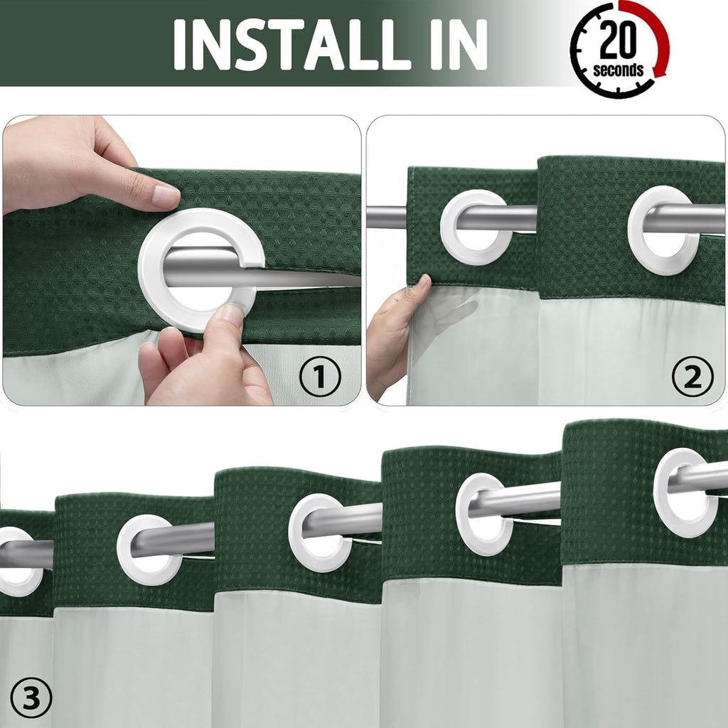 AllWays Plaza Waterproof Fabric Snap in Shower Curtain Liner Replacement with 2 Magnets71 W x 55" L for 72" W x 75" L No Hook Shower Curtain - Removable &amp; Detachable to Wash - White