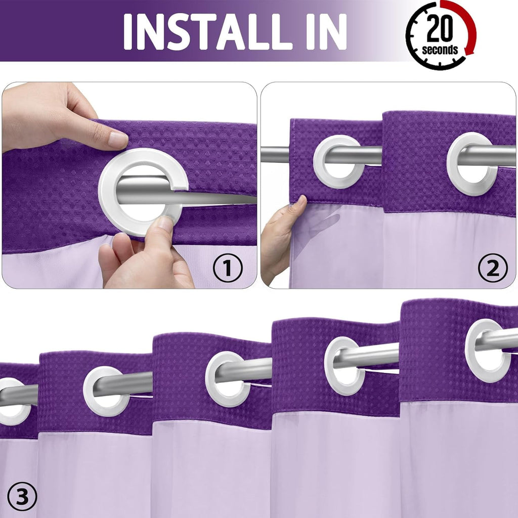 AllWays Plaza Waterproof Fabric Snap in Shower Curtain Liner Replacement with 2 Magnets71 W x 55" L for 72" W x 75" L No Hook Shower Curtain - Removable &amp; Detachable to Wash - White