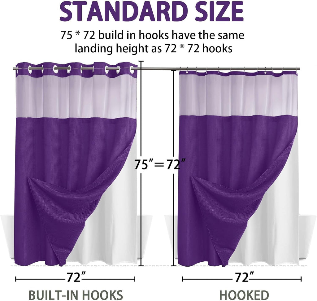 AllWays Plaza Waterproof Fabric Snap in Shower Curtain Liner Replacement with 2 Magnets71 W x 55" L for 72" W x 75" L No Hook Shower Curtain - Removable &amp; Detachable to Wash - White