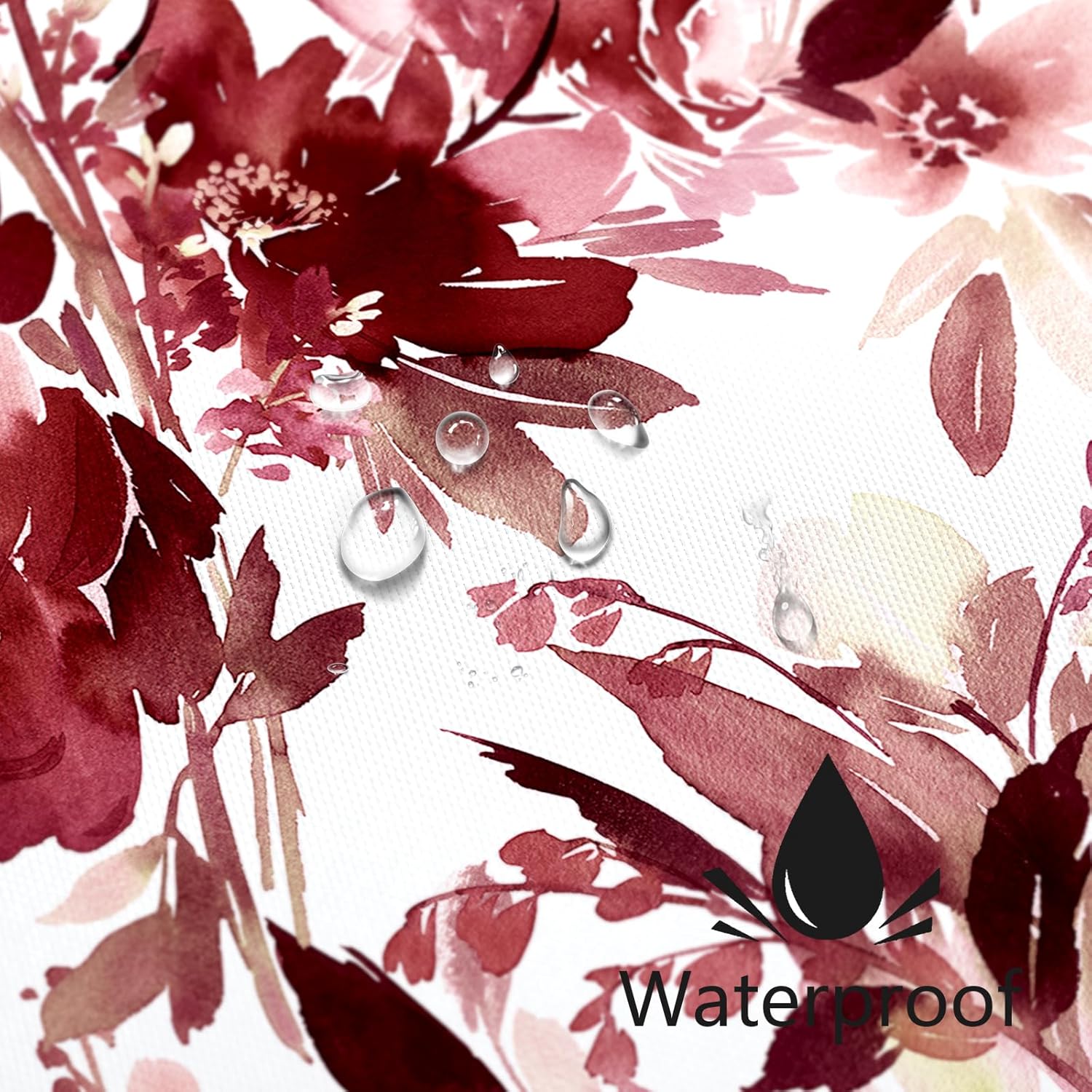 Burgundy Red Floral Shower Curtain, Watercolor Flower Shower Curtain for Bathroom, Modern Abstract Ink Decorative Fabric Shower Curtain Set with Hooks 66x72