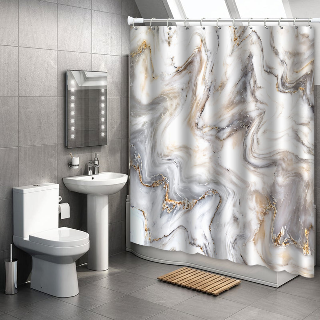 Marble Texture Shower Curtain, Single Piece 71 x 71inch,  Contemporary Ombre Design for Bathroom Decor