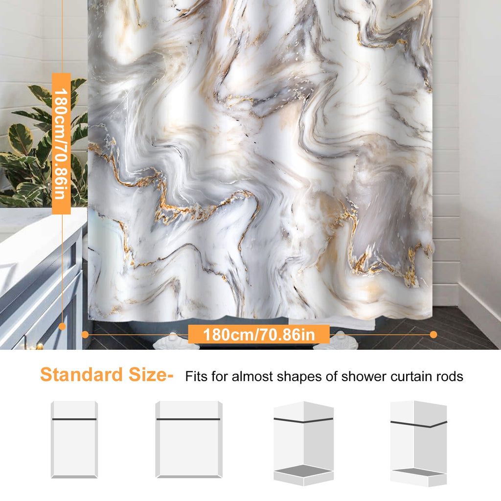 Marble Texture Shower Curtain, Single Piece 71 x 71inch,  Contemporary Ombre Design for Bathroom Decor