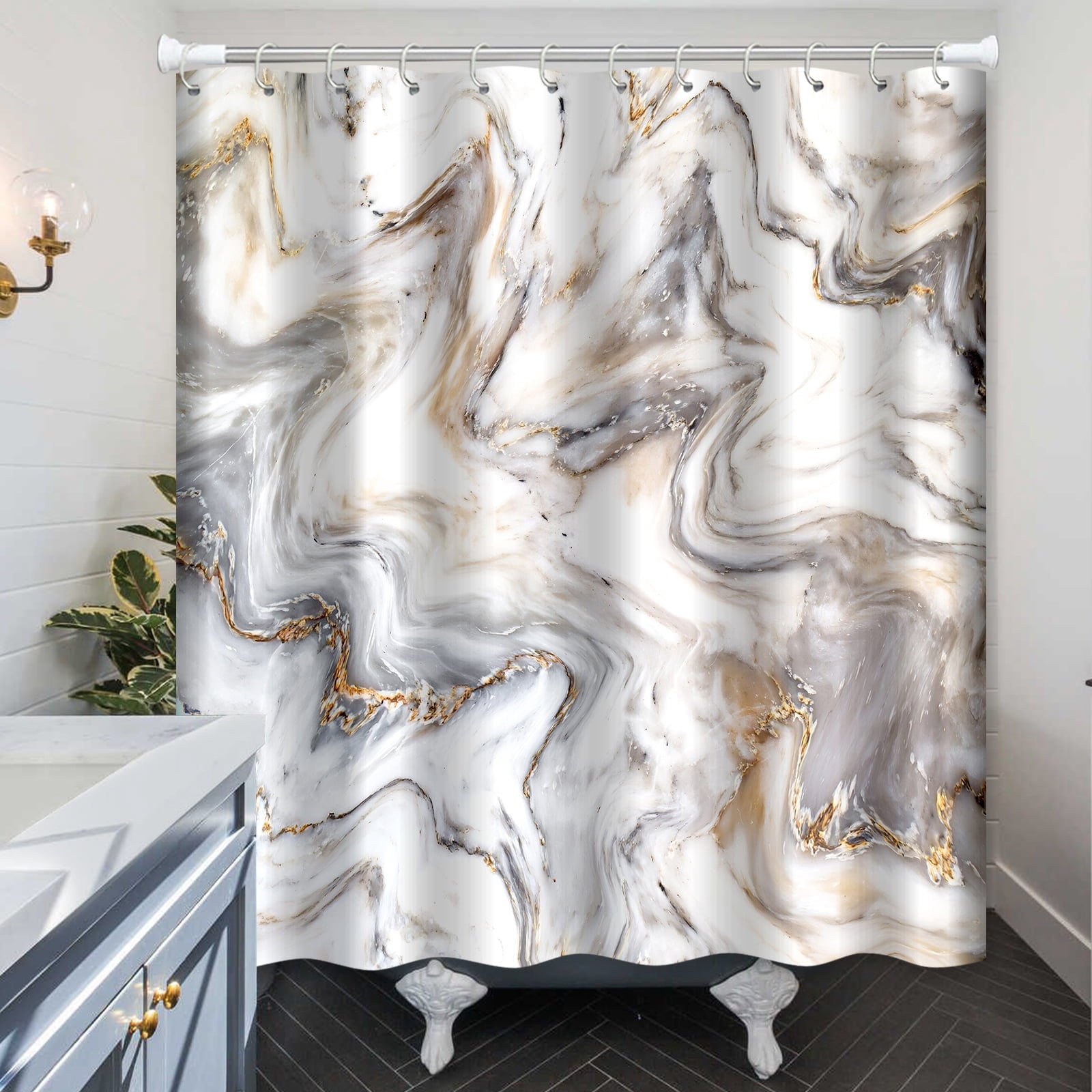 Marble Texture Shower Curtain, Single Piece 71 x 71inch,  Contemporary Ombre Design for Bathroom Decor