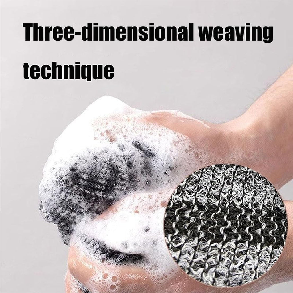 BLISSAL Long Exfoliating Bath Towel | Double-sided 2-in-1, suitable for face and body. Gently exfoliates and removes dead skin cells. A unisex bath essential for all skin types. (Black + Pink 2PC)