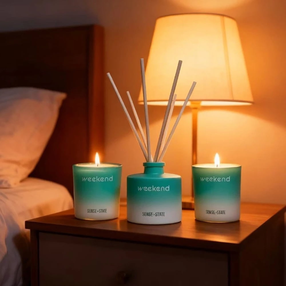 The Home Fragrance Kit-Scented Candle Set with Reed Diffuser - Two candles for home scented with a fresh tropical fragrance &amp; a BONUS scent diffuser.