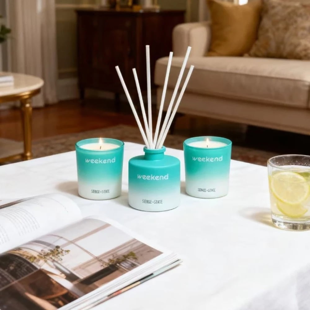 The Home Fragrance Kit-Scented Candle Set with Reed Diffuser - Two candles for home scented with a fresh tropical fragrance &amp; a BONUS scent diffuser.