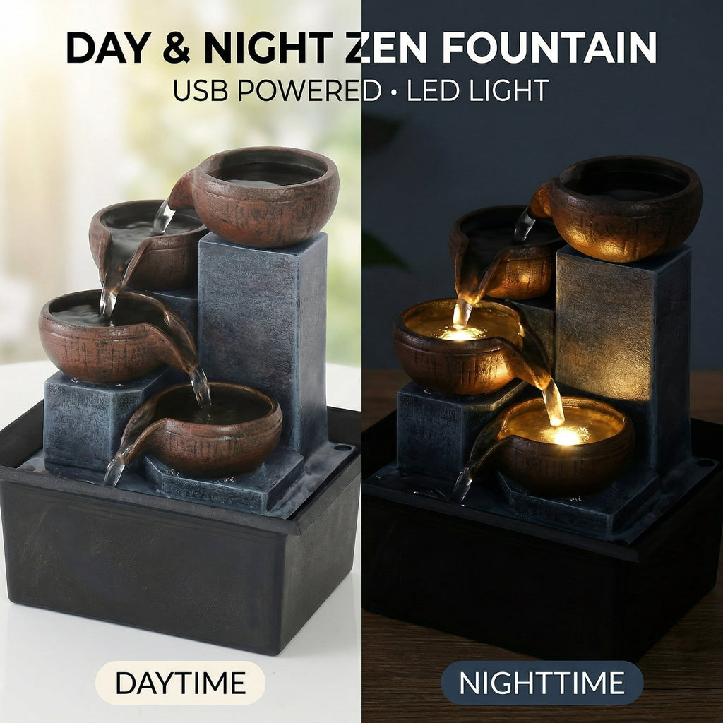 Desktop Fountain Waterfall Meditation - LED Lights, 4 Tiers, Indoor, 1pc