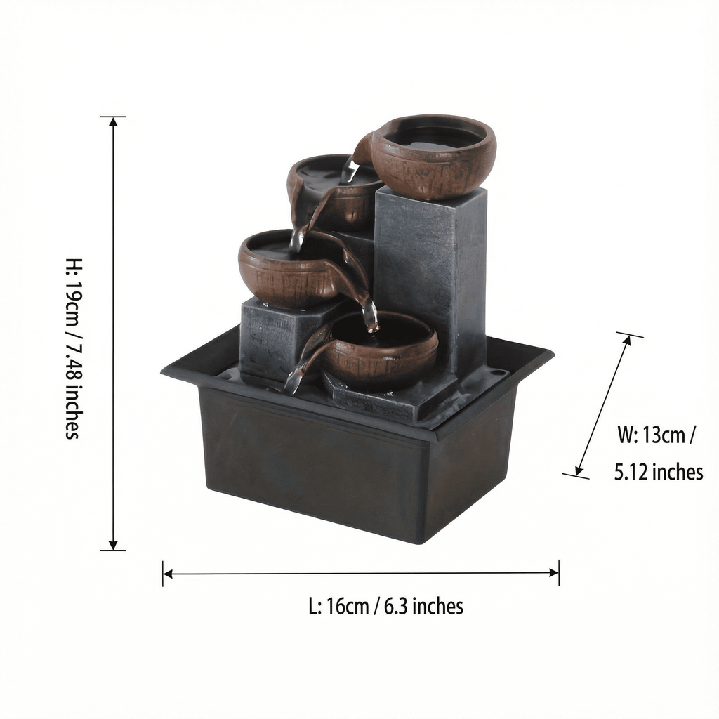 Desktop Fountain Waterfall Meditation - LED Lights, 4 Tiers, Indoor, 1pc
