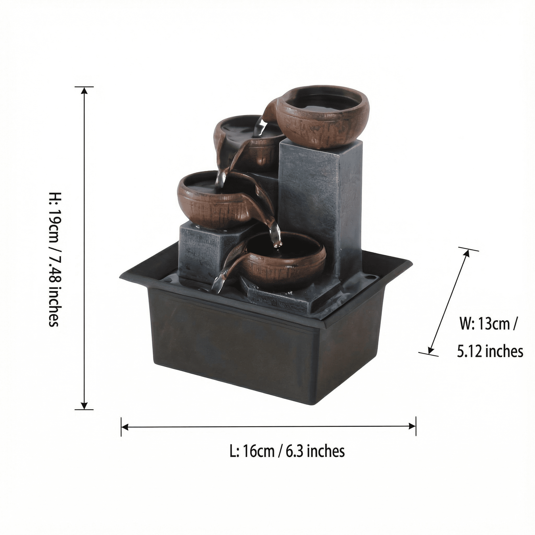 Desktop Fountain Waterfall Meditation - LED Lights, 4 Tiers, Indoor, 1pc