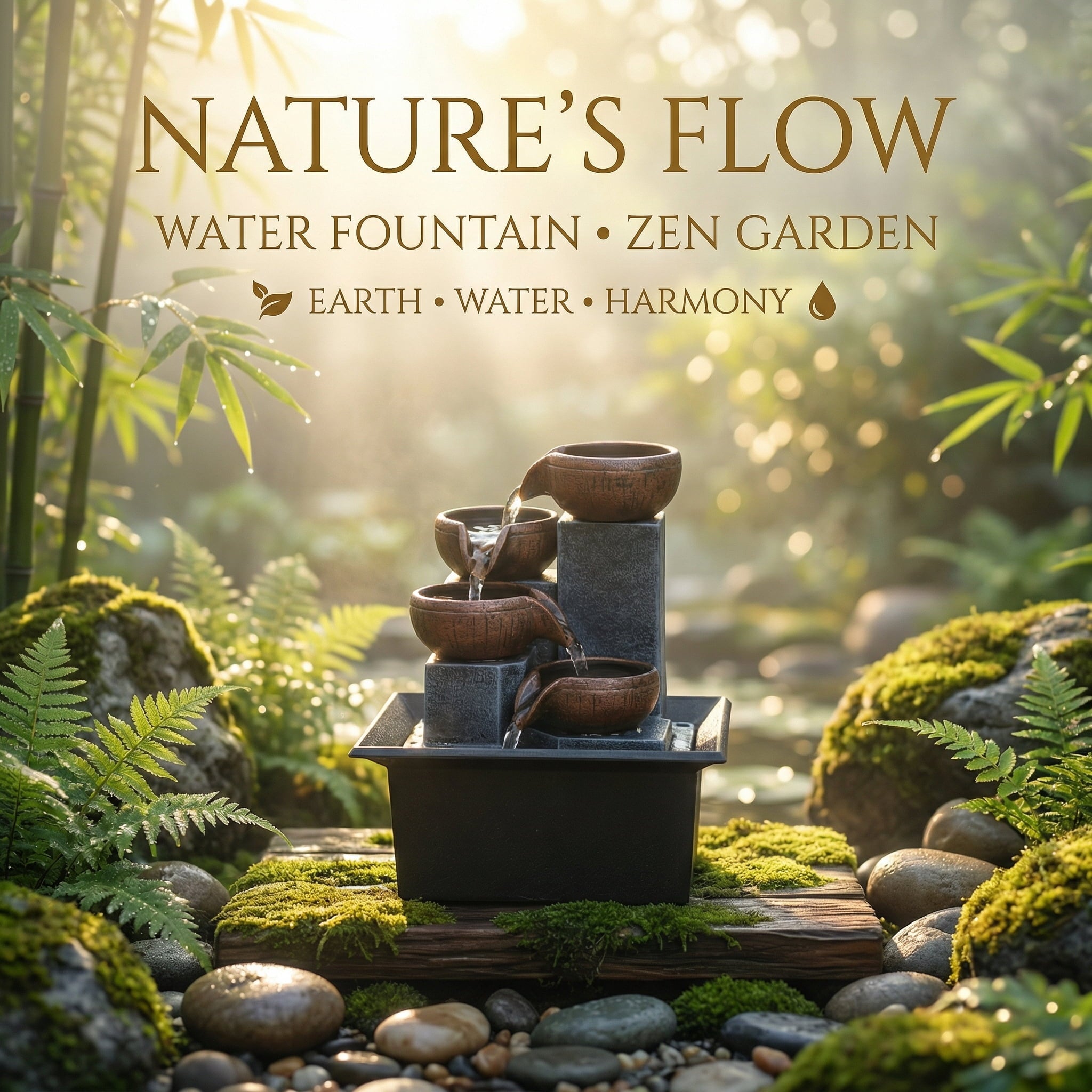 Desktop Fountain Waterfall Meditation - LED Lights, 4 Tiers, Indoor, 1pc