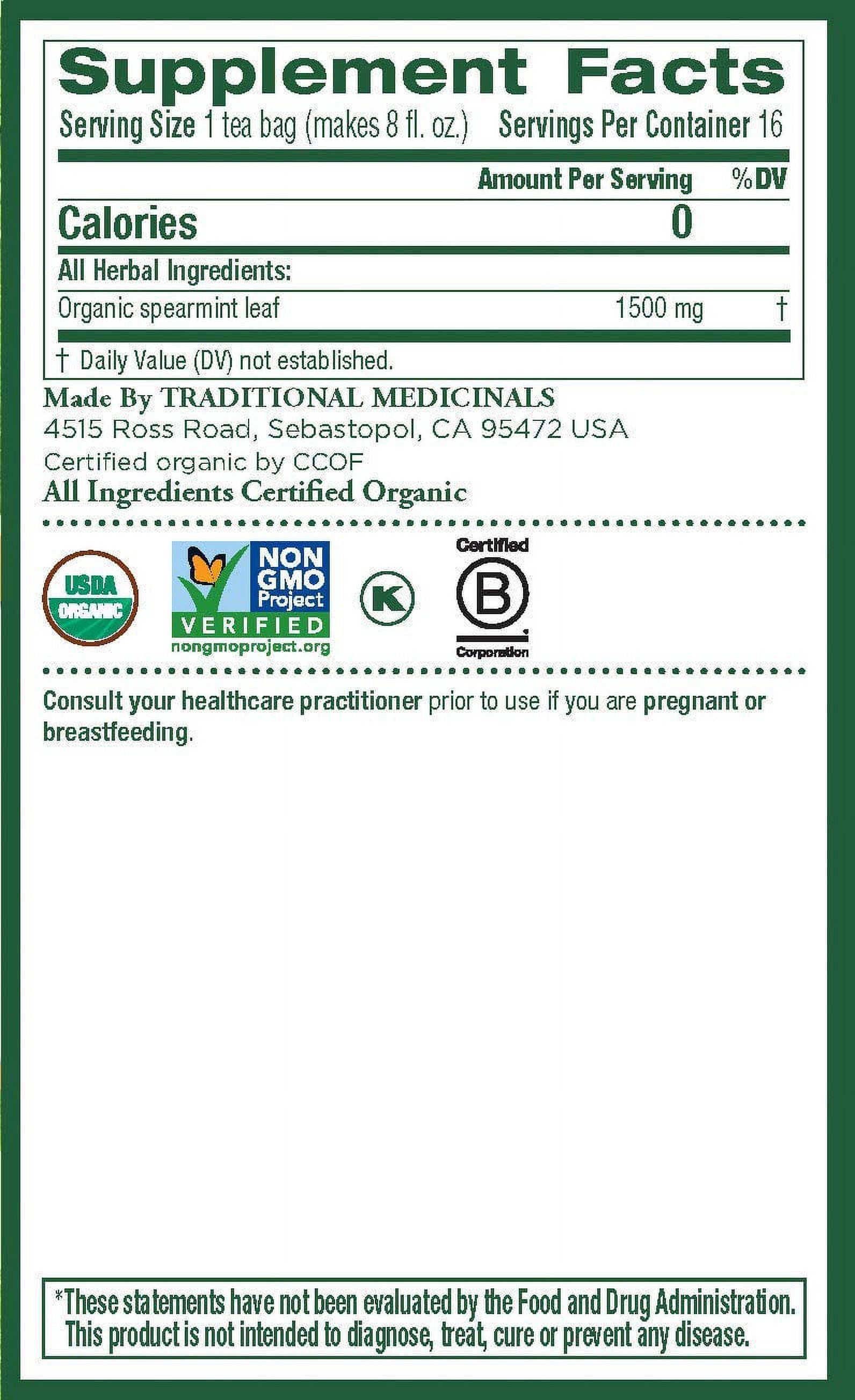 Organic Spearmint Tea, Healthy&amp; Refreshing 16 Count (Pack of 6)
