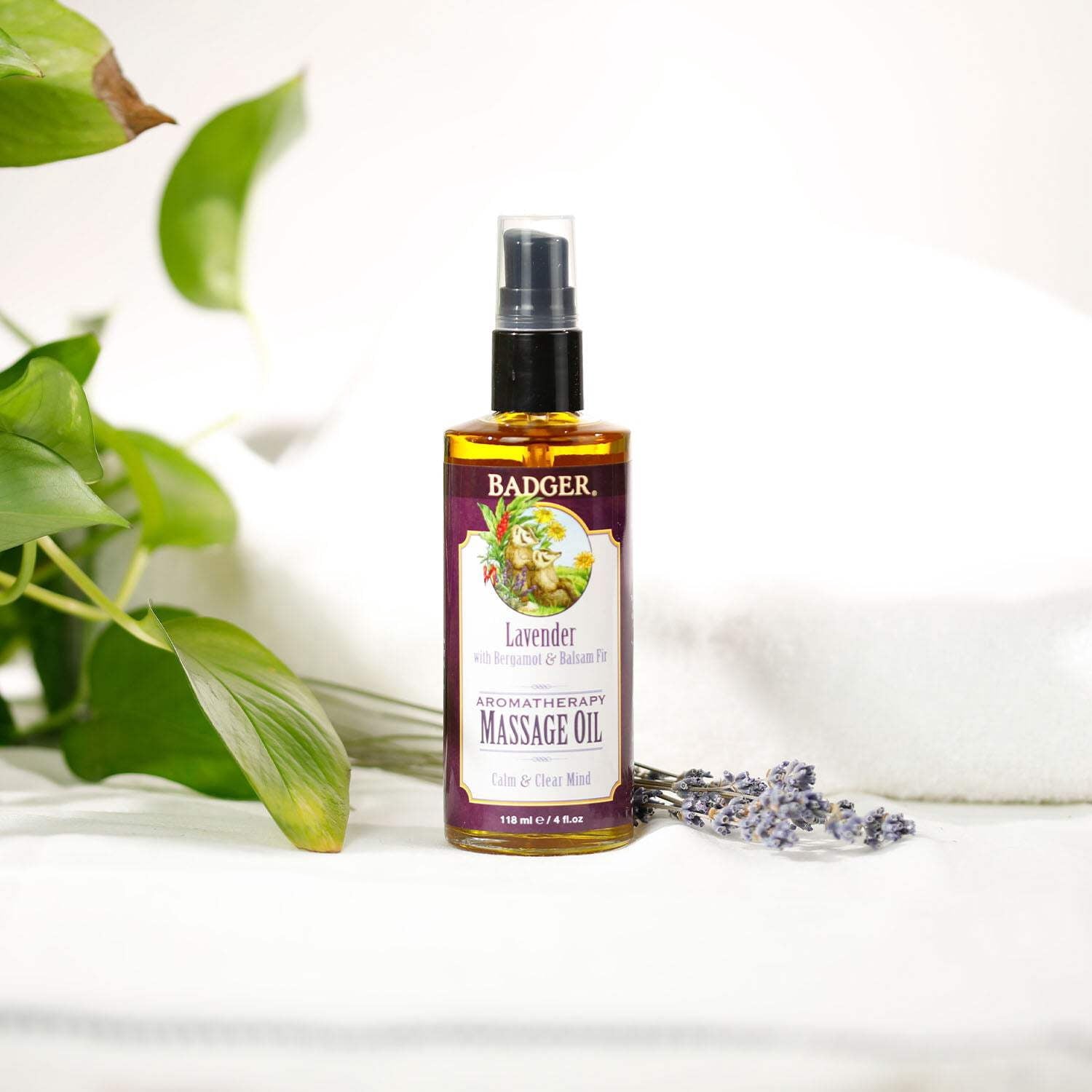 Badger Aromatherapy Massage Oil, Lavender, 4 fl oz