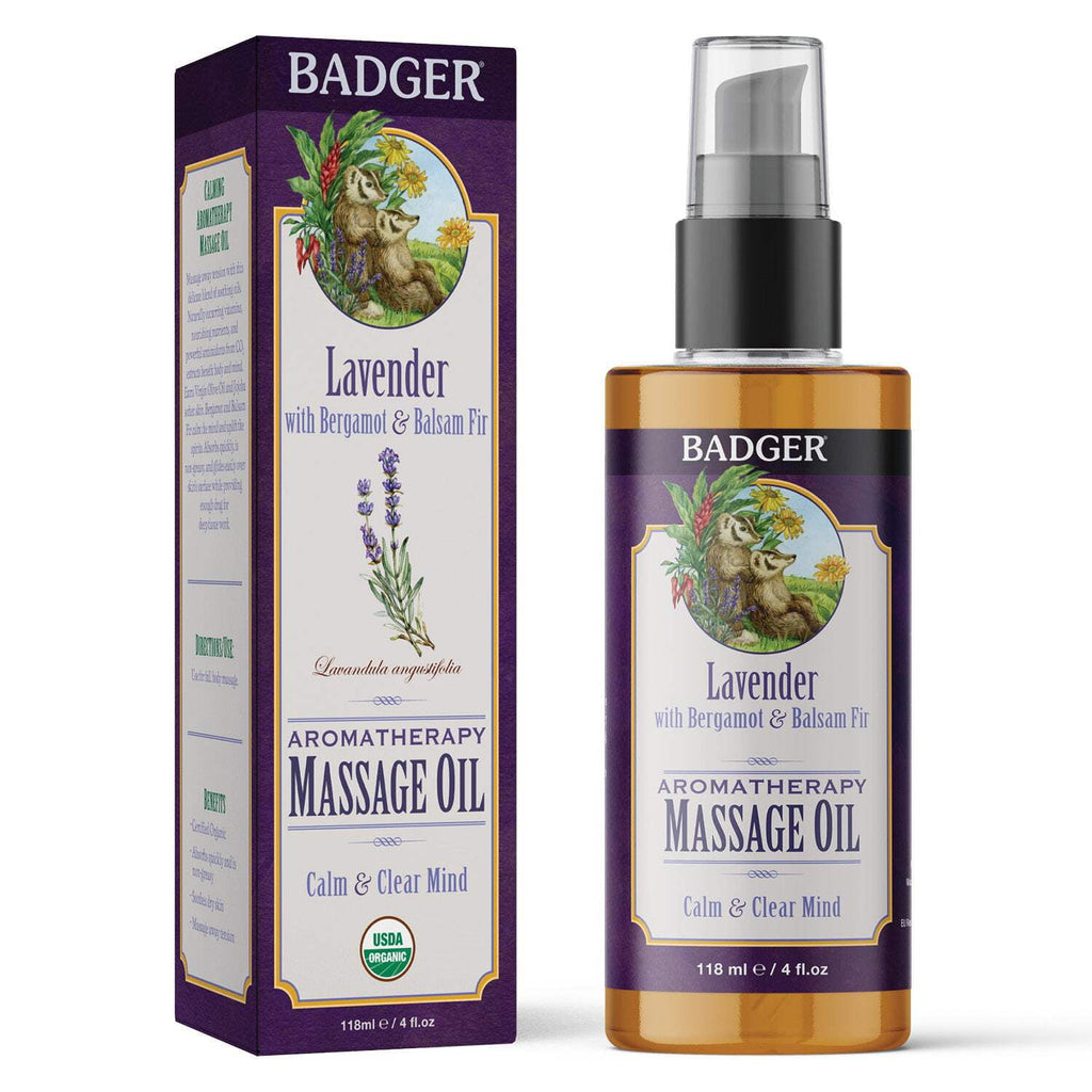 Badger Aromatherapy Massage Oil, Lavender, 4 fl oz