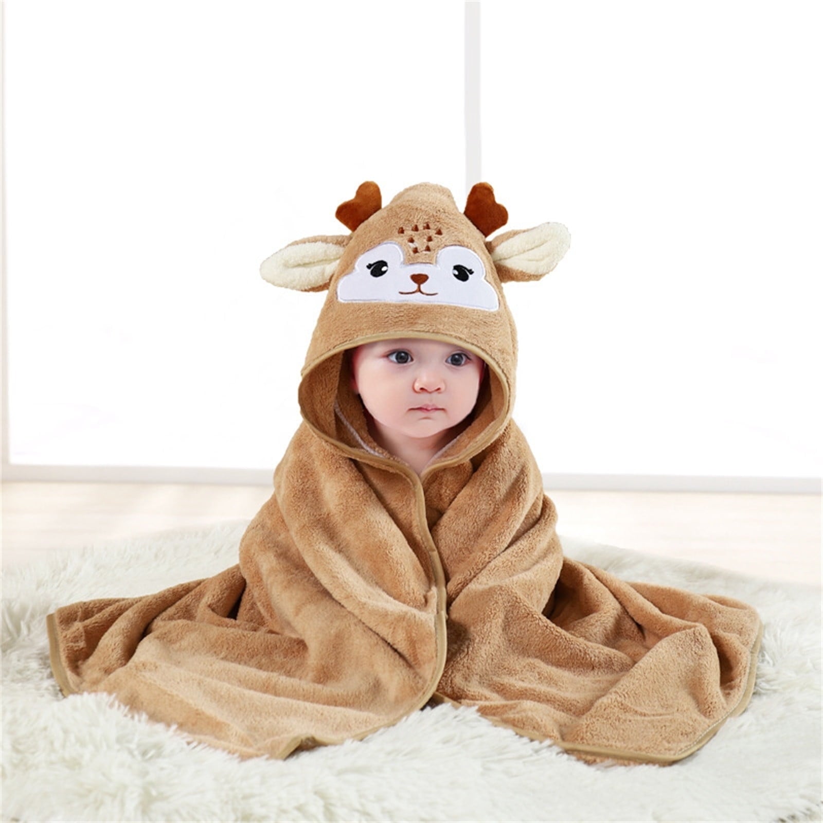 Baby Hooded Bath Towel Cartoon Bathrobe Baby Soft Coral Fleece Towel For Newborn Boy Girl Shower