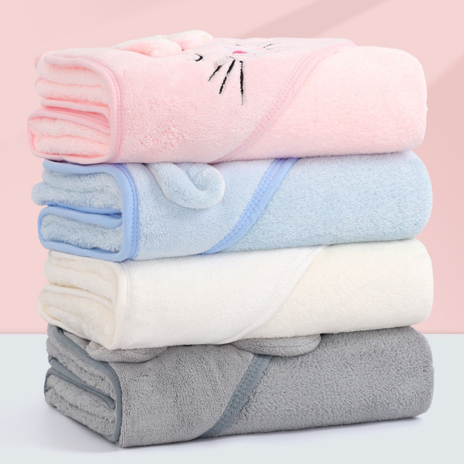Baby Hooded Bath Towel Cartoon Bathrobe Baby Soft Coral Fleece Towel For Newborn Boy Girl Shower