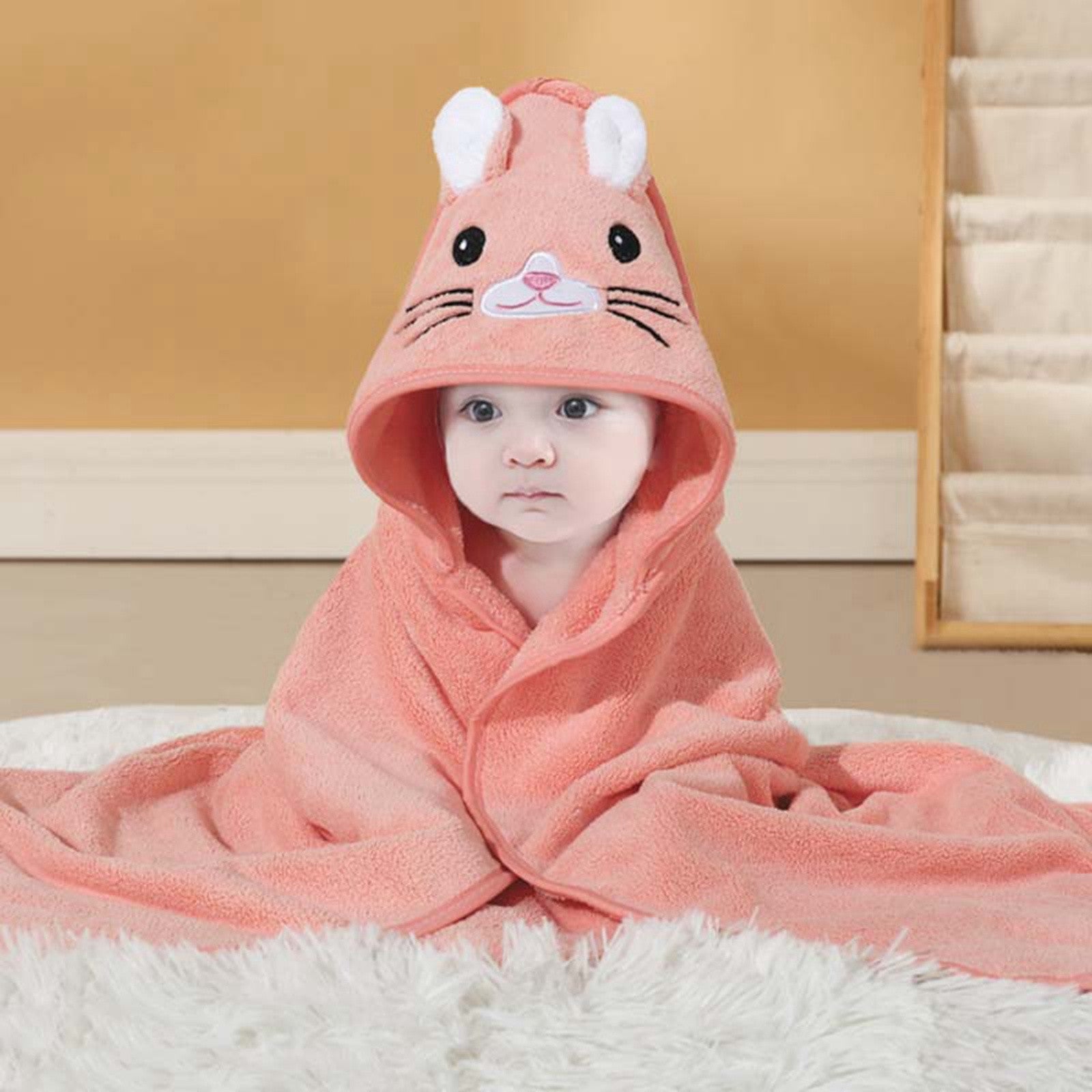 Baby Hooded Bath Towel Cartoon Bathrobe Baby Soft Coral Fleece Towel For Newborn Boy Girl Shower