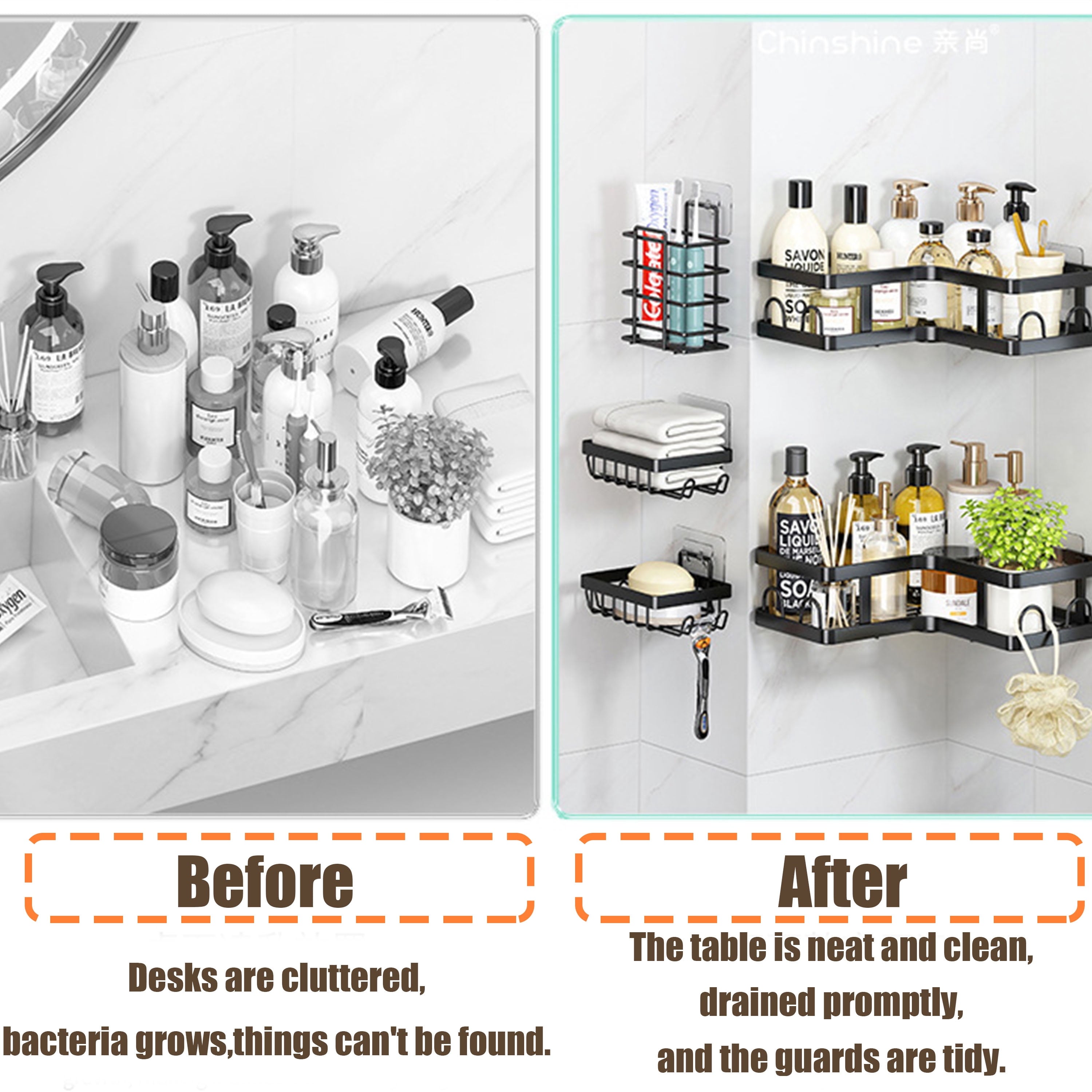 Shower Caddy, 5 Pack Rustproof Stainless Steel Bath Organizers With Large Capacity, No Drilling Shelves for Bathroom Storage &amp; Home Decor