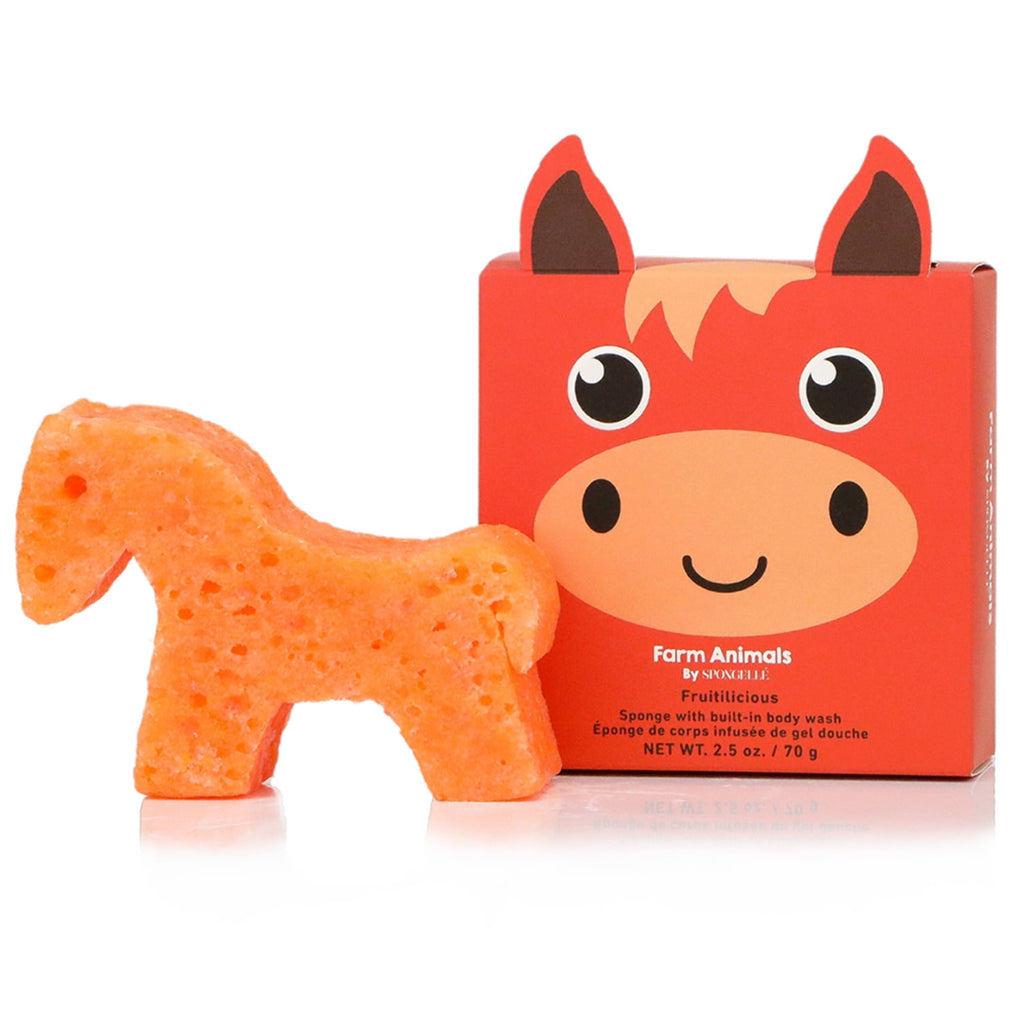 SPONGELLÉ Farm Animals, Kids Cleansing Sponge with Built-In Body Wash, Henry Horse