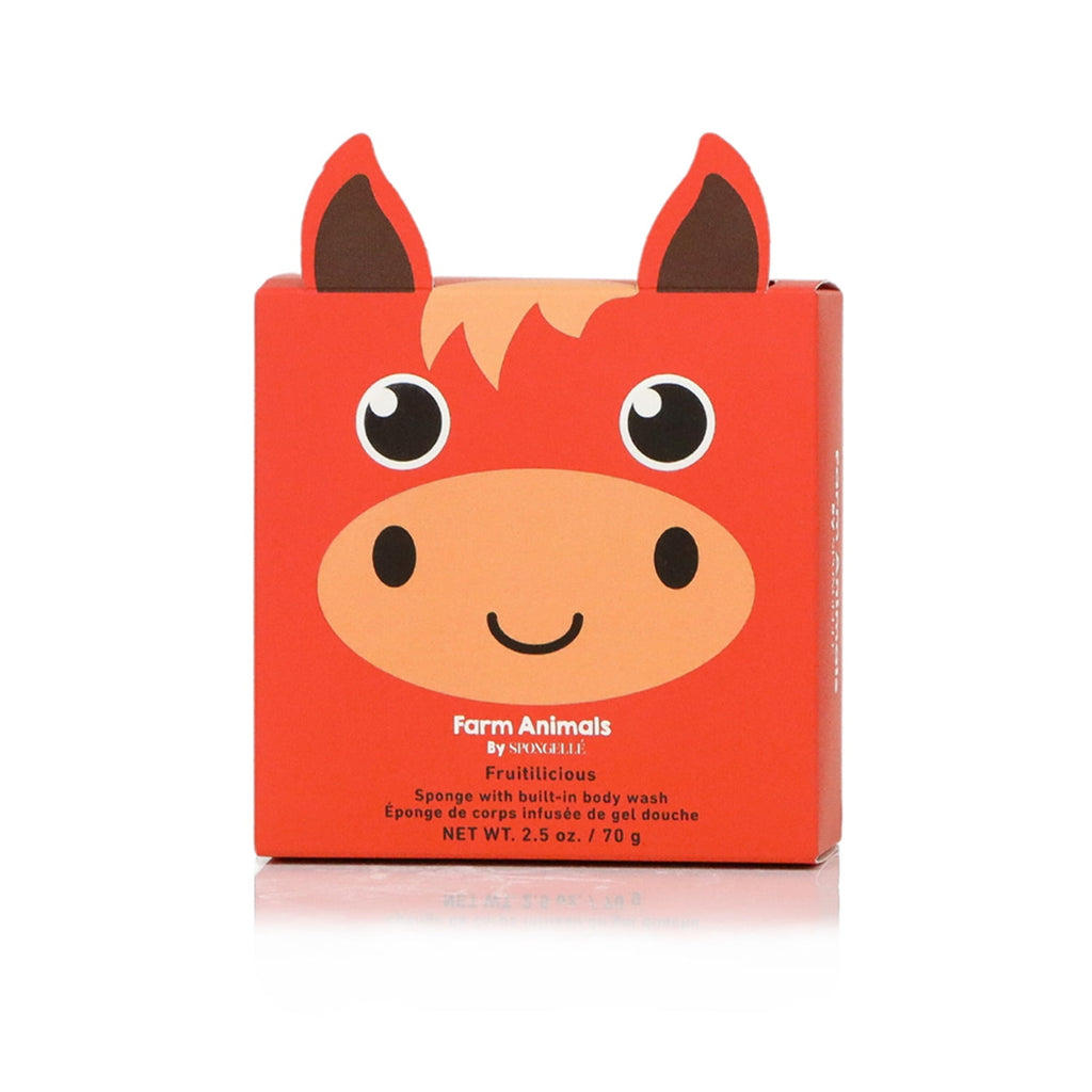 SPONGELLÉ Farm Animals, Kids Cleansing Sponge with Built-In Body Wash, Henry Horse