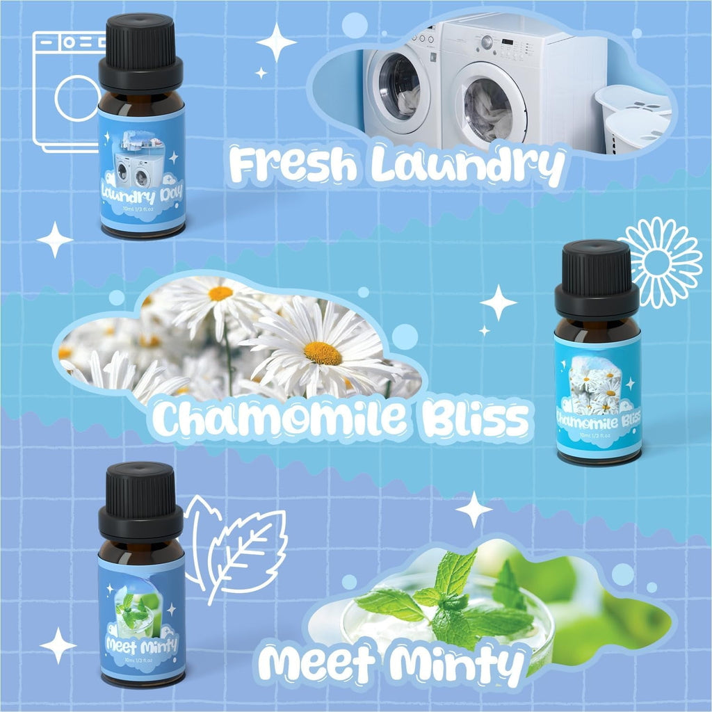 Laundry Collection Essential Oil Set, UM Natural Clean Fragrance Oil for Diffuser, Aromatherapy Oil Gift Set Includes Fresh Linen, Citrus Clean, Chamomile Bliss, Crisp Breeze, Minty