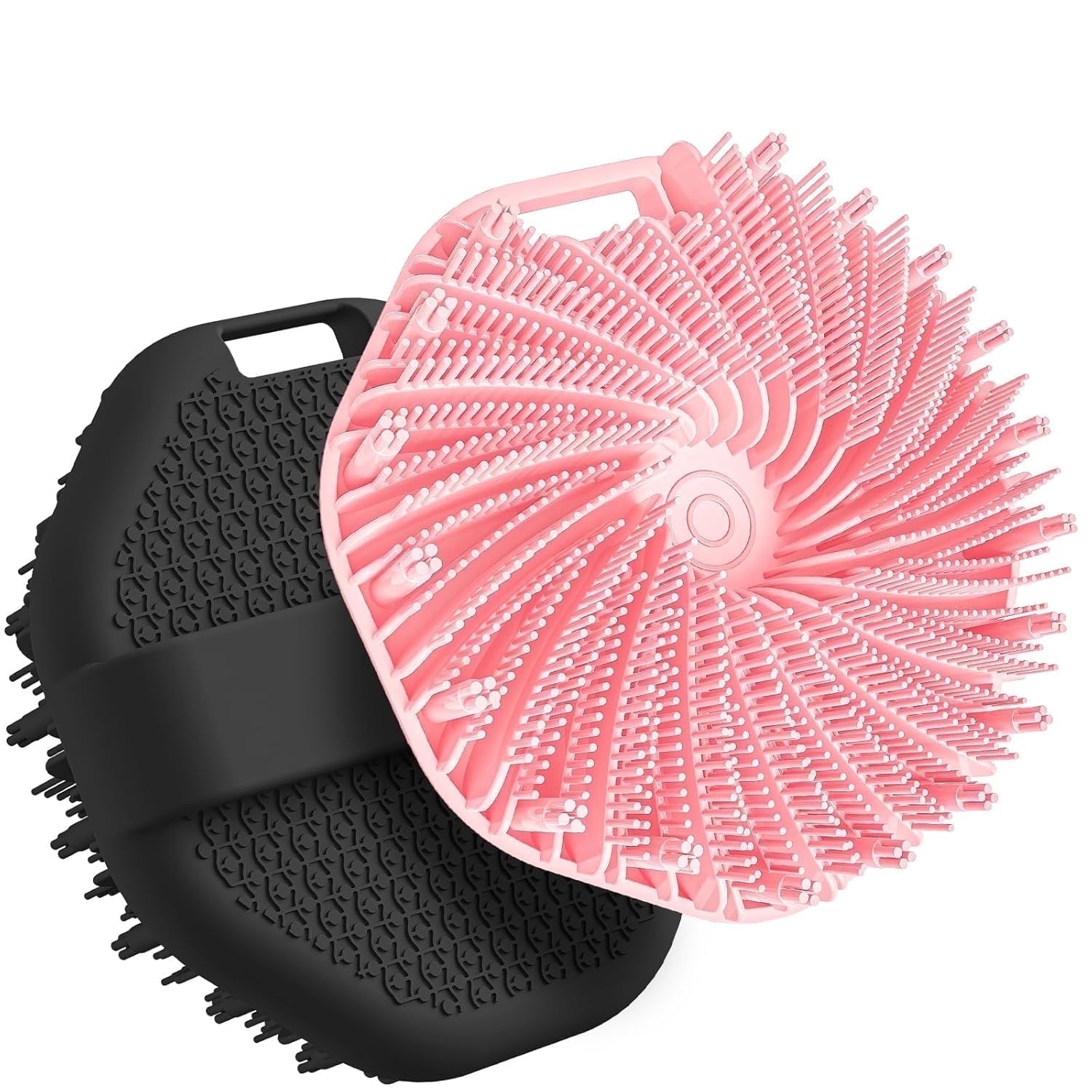 2 Pcs Silicone Body Scrubber with Non-Slip Hand Strap, Exfoliating  Shower  Bath Brush(Black+Pink)