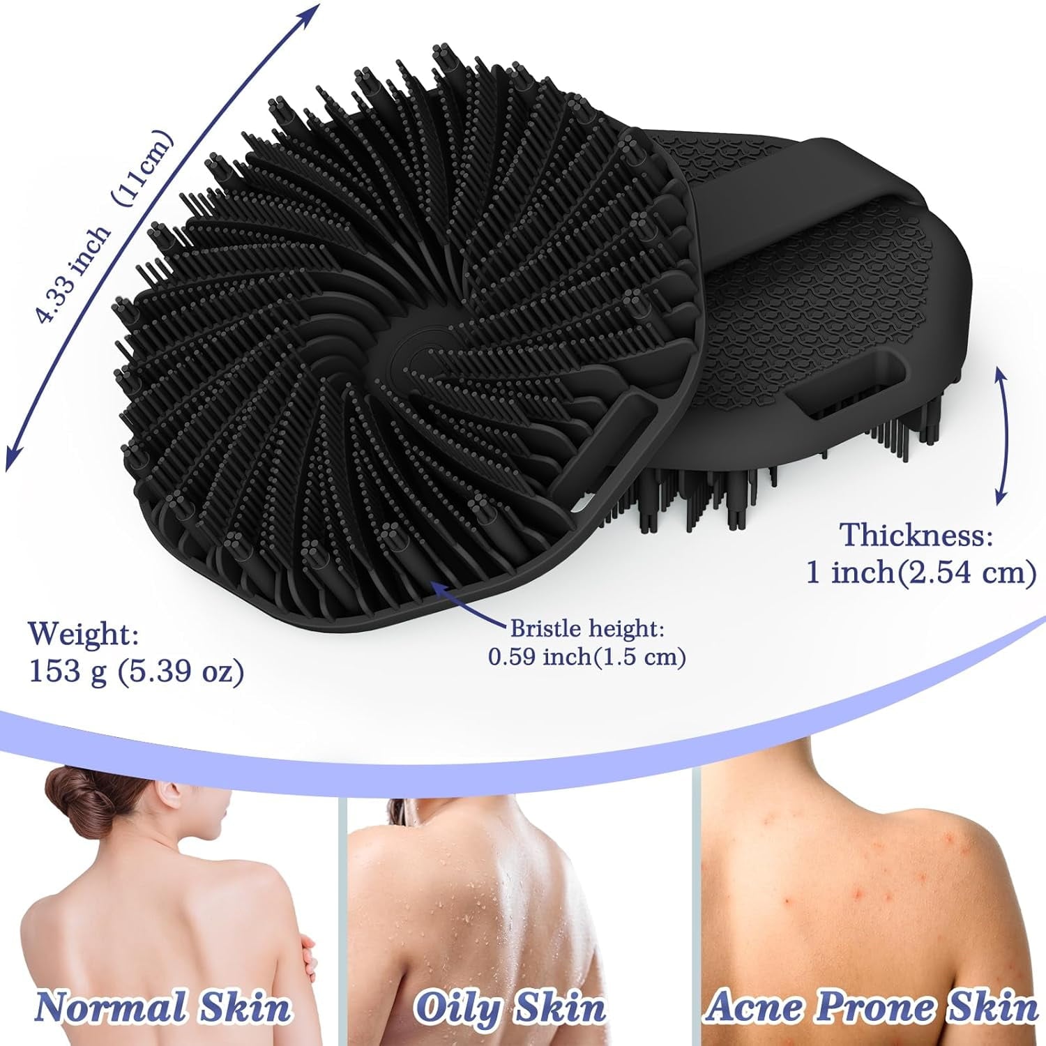 2 Pcs Silicone Body Scrubber with Non-Slip Hand Strap, Exfoliating  Shower  Bath Brush(Black+Pink)